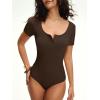 image:imageANRABESS Bodysuits for Women short sleeve Tops Henley Scoop Neck Slim Fit Ribbed Knit Soft Basic Shirts 2026 Summer OutfitsCoffee