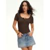 image:imageANRABESS Bodysuits for Women short sleeve Tops Henley Scoop Neck Slim Fit Ribbed Knit Soft Basic Shirts 2026 Summer OutfitsCoffee