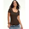 image:imageANRABESS Bodysuits for Women short sleeve Tops Henley Scoop Neck Slim Fit Ribbed Knit Soft Basic Shirts 2026 Summer OutfitsCoffee