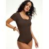 image:imageANRABESS Bodysuits for Women short sleeve Tops Henley Scoop Neck Slim Fit Ribbed Knit Soft Basic Shirts 2026 Summer OutfitsCoffee