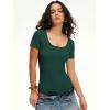 image:imageANRABESS Bodysuits for Women short sleeve Tops Henley Scoop Neck Slim Fit Ribbed Knit Soft Basic Shirts 2026 Summer OutfitsDeep Green