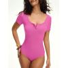 image:imageANRABESS Bodysuits for Women short sleeve Tops Henley Scoop Neck Slim Fit Ribbed Knit Soft Basic Shirts 2026 Summer OutfitsHot Pink