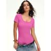 image:imageANRABESS Bodysuits for Women short sleeve Tops Henley Scoop Neck Slim Fit Ribbed Knit Soft Basic Shirts 2026 Summer OutfitsHot Pink