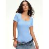 image:imageANRABESS Bodysuits for Women short sleeve Tops Henley Scoop Neck Slim Fit Ribbed Knit Soft Basic Shirts 2026 Summer OutfitsSky Blue
