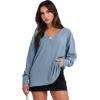 image:imageANRABESS Oversized Long Sleeve Shirts for Women Off the Shoulder Sweatshirt Loose V Neck Tunic Tops High Low Sweater 2025Blue
