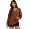image:imageANRABESS Oversized Long Sleeve Shirts for Women Off the Shoulder Sweatshirt Loose V Neck Tunic Tops High Low Sweater 2025Caramel