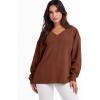 image:imageANRABESS Oversized Long Sleeve Shirts for Women Off the Shoulder Sweatshirt Loose V Neck Tunic Tops High Low Sweater 2025Caramel