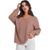 image:imageANRABESS Oversized Long Sleeve Shirts for Women Off the Shoulder Sweatshirt Loose V Neck Tunic Tops High Low Sweater 2025Deep Apricot