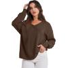 image:imageANRABESS Oversized Long Sleeve Shirts for Women Off the Shoulder Sweatshirt Loose V Neck Tunic Tops High Low Sweater 2025Deep Brown