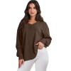 image:imageANRABESS Oversized Long Sleeve Shirts for Women Off the Shoulder Sweatshirt Loose V Neck Tunic Tops High Low Sweater 2025Deep Brown