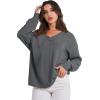 image:imageANRABESS Oversized Long Sleeve Shirts for Women Off the Shoulder Sweatshirt Loose V Neck Tunic Tops High Low Sweater 2025Deep Grey