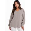 image:imageANRABESS Oversized Long Sleeve Shirts for Women Off the Shoulder Sweatshirt Loose V Neck Tunic Tops High Low Sweater 2025Grey Apricot