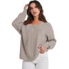 image:imageANRABESS Oversized Long Sleeve Shirts for Women Off the Shoulder Sweatshirt Loose V Neck Tunic Tops High Low Sweater 2025Grey Apricot