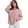 image:imageANRABESS Oversized Long Sleeve Shirts for Women Off the Shoulder Sweatshirt Loose V Neck Tunic Tops High Low Sweater 2025Pink