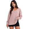 image:imageANRABESS Oversized Long Sleeve Shirts for Women Off the Shoulder Sweatshirt Loose V Neck Tunic Tops High Low Sweater 2025Pink