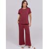 image:imageANRABESS Women 2 Piece Lounge Sets Summer Travel Sweat Outfits Short Sleeve Wide Leg Casual Matching Tracksuits ClothesWine Red