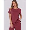image:imageANRABESS Women 2 Piece Lounge Sets Summer Travel Sweat Outfits Short Sleeve Wide Leg Casual Matching Tracksuits ClothesWine Red