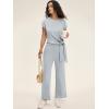 image:imageANRABESS Women 2 Piece Outfits 2026 Summer Lounge Sets Cap Sleeve Tie Waisted Top Wide Leg Pant Airport Vacation Travel SetsLight Grey