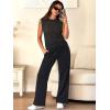 image:imageANRABESS Women 2 Piece Summer Outfits 2026 Crochet Sweater Vest Wide Leg Pants Lounge Matching Sets Travel Vacation ClothesBlack