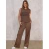 image:imageANRABESS Women 2 Piece Summer Outfits 2026 Crochet Sweater Vest Wide Leg Pants Lounge Matching Sets Travel Vacation ClothesBrown