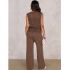 image:imageANRABESS Women 2 Piece Summer Outfits 2026 Crochet Sweater Vest Wide Leg Pants Lounge Matching Sets Travel Vacation ClothesBrown