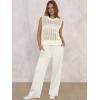 image:imageANRABESS Women 2 Piece Summer Outfits 2026 Crochet Sweater Vest Wide Leg Pants Lounge Matching Sets Travel Vacation ClothesCreamy White