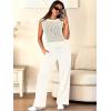 image:imageANRABESS Women 2 Piece Summer Outfits 2026 Crochet Sweater Vest Wide Leg Pants Lounge Matching Sets Travel Vacation ClothesCreamy White
