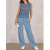 image:imageANRABESS Women 2 Piece Summer Outfits 2026 Crochet Sweater Vest Wide Leg Pants Lounge Matching Sets Travel Vacation ClothesDusty Blue