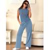 image:imageANRABESS Women 2 Piece Summer Outfits 2026 Crochet Sweater Vest Wide Leg Pants Lounge Matching Sets Travel Vacation ClothesDusty Blue