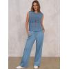 image:imageANRABESS Women 2 Piece Summer Outfits 2026 Crochet Sweater Vest Wide Leg Pants Lounge Matching Sets Travel Vacation ClothesDusty Blue
