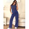 image:imageANRABESS Women 2 Piece Summer Outfits 2026 Crochet Sweater Vest Wide Leg Pants Lounge Matching Sets Travel Vacation ClothesNavy Blue