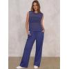 image:imageANRABESS Women 2 Piece Summer Outfits 2026 Crochet Sweater Vest Wide Leg Pants Lounge Matching Sets Travel Vacation ClothesNavy Blue