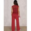 image:imageANRABESS Women 2 Piece Summer Outfits 2026 Crochet Sweater Vest Wide Leg Pants Lounge Matching Sets Travel Vacation ClothesRed