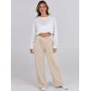 image:imageANRABESS Women Asymmetric High Waist Wide Straight Leg Sweatpants with Pockets 2024 Fall Trendy Sweat Jogger PantsAlmond