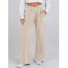 image:imageANRABESS Women Asymmetric High Waist Wide Straight Leg Sweatpants with Pockets 2024 Fall Trendy Sweat Jogger PantsAlmond