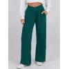 image:imageANRABESS Women Asymmetric High Waist Wide Straight Leg Sweatpants with Pockets 2024 Fall Trendy Sweat Jogger PantsGreen