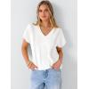 image:imageANRABESS Women Dressy Tops Short Sleeve Casual Blouses V Neck Lace Trim Summer Boho Shirts 2026 Spring Trendy ClothesWhite