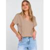 image:imageANRABESS Women Dressy Tops Short Sleeve Casual Blouses V Neck Lace Trim Summer Boho Shirts 2026 Spring Trendy ClothesYellow Khaki
