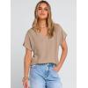 image:imageANRABESS Women Dressy Tops Short Sleeve Casual Blouses V Neck Lace Trim Summer Boho Shirts 2026 Spring Trendy ClothesYellow Khaki