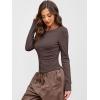 image:imageANRABESS Women Long Sleeve Button Down Shirts Ribbed Knit Slim Fitted Crop Tops 2026 Fall Y2K Dressy Casual Trendy OutfitsCoffee