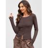 image:imageANRABESS Women Long Sleeve Button Down Shirts Ribbed Knit Slim Fitted Crop Tops 2026 Fall Y2K Dressy Casual Trendy OutfitsCoffee