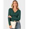 image:imageANRABESS Women Long Sleeve Button Down Shirts Ribbed Knit Slim Fitted Crop Tops 2026 Fall Y2K Dressy Casual Trendy OutfitsDeep Green