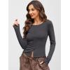 image:imageANRABESS Women Long Sleeve Button Down Shirts Ribbed Knit Slim Fitted Crop Tops 2026 Fall Y2K Dressy Casual Trendy OutfitsDeep Grey