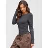 image:imageANRABESS Women Long Sleeve Button Down Shirts Ribbed Knit Slim Fitted Crop Tops 2026 Fall Y2K Dressy Casual Trendy OutfitsDeep Grey