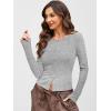 image:imageANRABESS Women Long Sleeve Button Down Shirts Ribbed Knit Slim Fitted Crop Tops 2026 Fall Y2K Dressy Casual Trendy OutfitsGrey