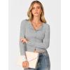 image:imageANRABESS Women Long Sleeve Button Down Shirts Ribbed Knit Slim Fitted Crop Tops 2026 Fall Y2K Dressy Casual Trendy OutfitsGrey