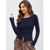image:imageANRABESS Women Long Sleeve Button Down Shirts Ribbed Knit Slim Fitted Crop Tops 2026 Fall Y2K Dressy Casual Trendy OutfitsNavy Blue