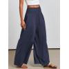 image:imageANRABESS Women Palazzo Pants Summer Boho Bagyy Wide Leg High Smocked Waist Casual Loose Lounge Pant with PocketDeep Blue