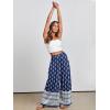 image:imageANRABESS Women Palazzo Pants Summer Boho Bagyy Wide Leg High Smocked Waist Casual Loose Lounge Pant with PocketFloral Blue Diamond