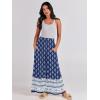 image:imageANRABESS Women Palazzo Pants Summer Boho Bagyy Wide Leg High Smocked Waist Casual Loose Lounge Pant with PocketFloral Blue Diamond